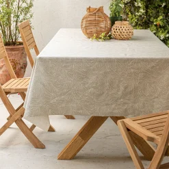 Nappe*alinea Nappe rectangulaire en coton enduit motif laurier 150x300cm - alpilles Beige