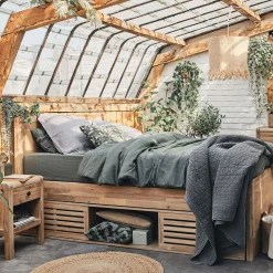 Tiroir Et Bout De Lit*alinea Niches de rangement en acacia massif pour lit Gaia - Bois clair