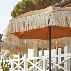 Parasol De Balcon|Parasol Droit*alinea Parasol à franges D180cm - nèfle Beige