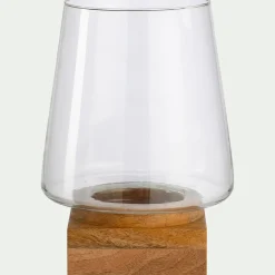 Photophore*alinea Photophore en verre et bois de manguier H30cm - Naturel