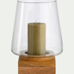 Photophore*alinea Photophore en verre et bois de manguier H30cm - Naturel