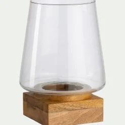 Photophore*alinea Photophore en verre et bois de manguier H30cm - Naturel