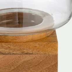 Photophore*alinea Photophore en verre et bois de manguier H30cm - Naturel