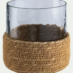 Photophore*alinea Photophore en verre et jonc de mer D11cm - naturel