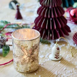 Décoration De La Table De Noël|Bougie Et Photophore De Noël*alinea Photophore en verre motif houx D8xH10cm - Doré