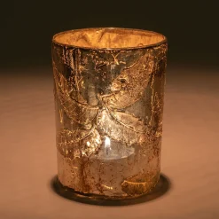 Décoration De La Table De Noël|Bougie Et Photophore De Noël*alinea Photophore en verre motif houx D8xH10cm - Doré