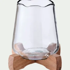 Photophore|Bougie Et Photophore De Noël*alinea Photophore en verre sur pied en bois D17,5xH17,5cm - Transparent
