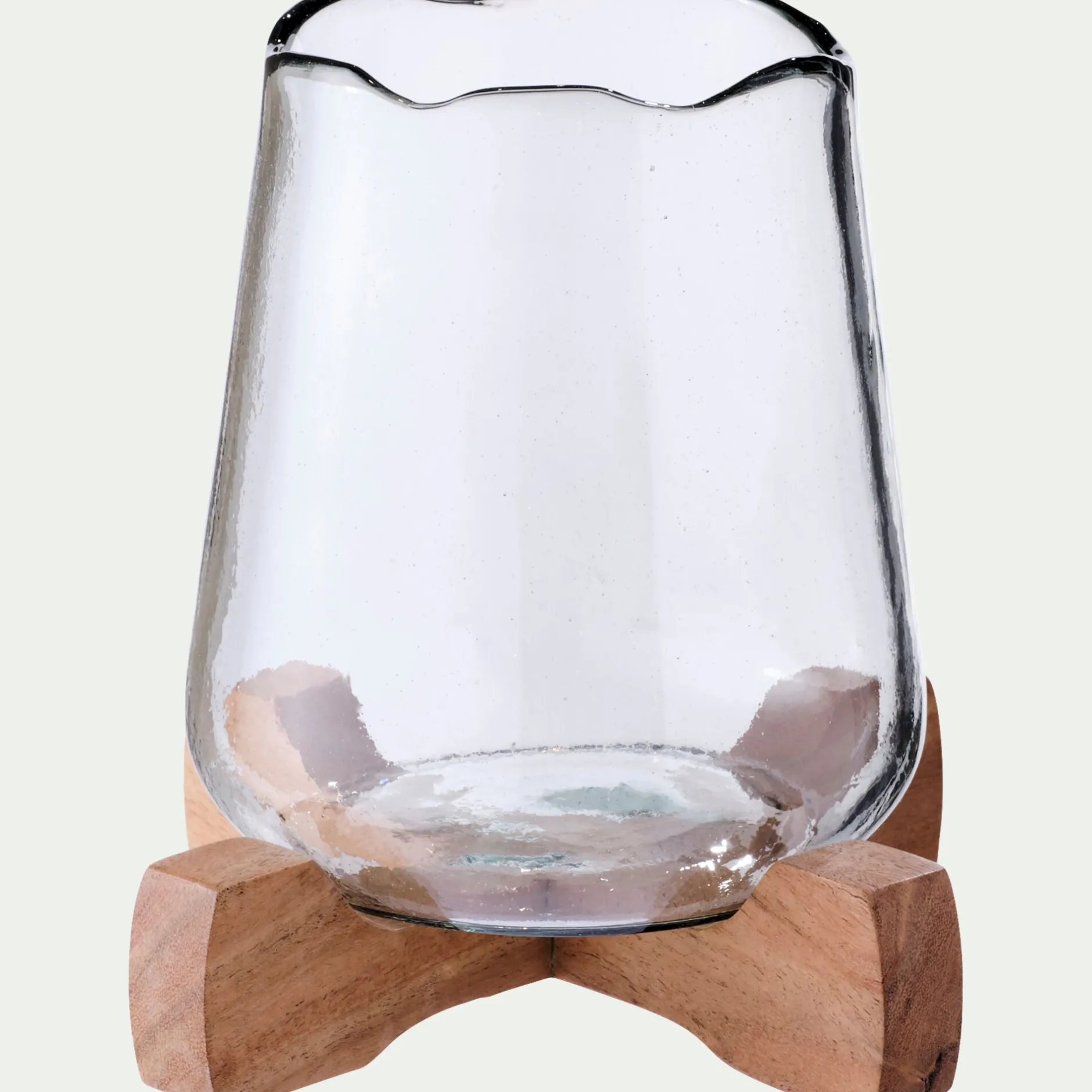 Photophore|Bougie Et Photophore De Noël*alinea Photophore en verre sur pied en bois D17,5xH17,5cm - Transparent