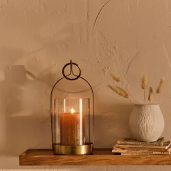 Lanterne|Photophore*alinea Photophore lanterne en verre et fer H25,4cm - Doré