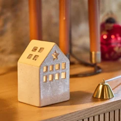 Bougie Et Photophore De Noël|Décoration De La Table De Noël*alinea Photophore maisonnette de Noël en dolomite H11cm - Gris