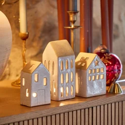 Bougie Et Photophore De Noël|Décoration De La Table De Noël*alinea Photophore maisonnette de Noël en dolomite H11cm - Gris