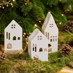 Décoration De La Table De Noël|Bougie Et Photophore De Noël*alinea Photophore maisonnette en aluminium H13cm - Blanc