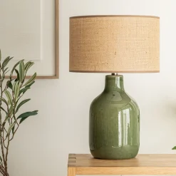 Lampe De Chevet|Lampe De Bureau*alinea Pied de lampe électrifié en grès D15,5cm - Vert