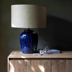 Pied De Lampe*alinea Pied de lampe électrifié en grès D27cm - Bleu