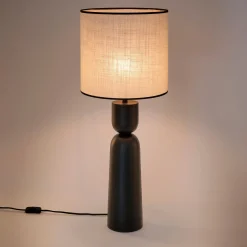 Pied De Lampe*alinea Pied de lampe électrifié en bois de manguier H55cm - Noir