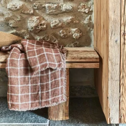 Plaid*alinea Plaid à carreaux en lin lavé 130x170cm - Marron