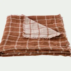 Plaid*alinea Plaid à carreaux en lin lavé 130x170cm - Marron