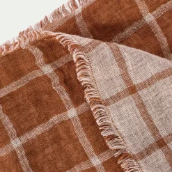 Plaid*alinea Plaid à carreaux en lin lavé 130x170cm - Marron