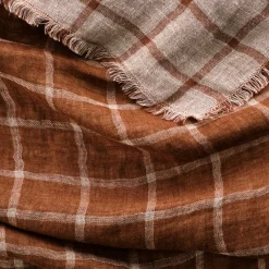 Plaid*alinea Plaid à carreaux en lin lavé 130x170cm - Marron