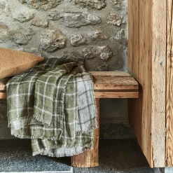 Plaid*alinea Plaid à carreaux en lin lavé 130x170cm - Vert