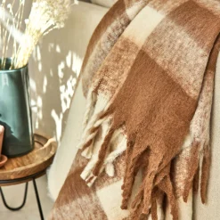 Plaid*alinea Plaid à carreaux synthétique 130x170cm - et blanc Marron