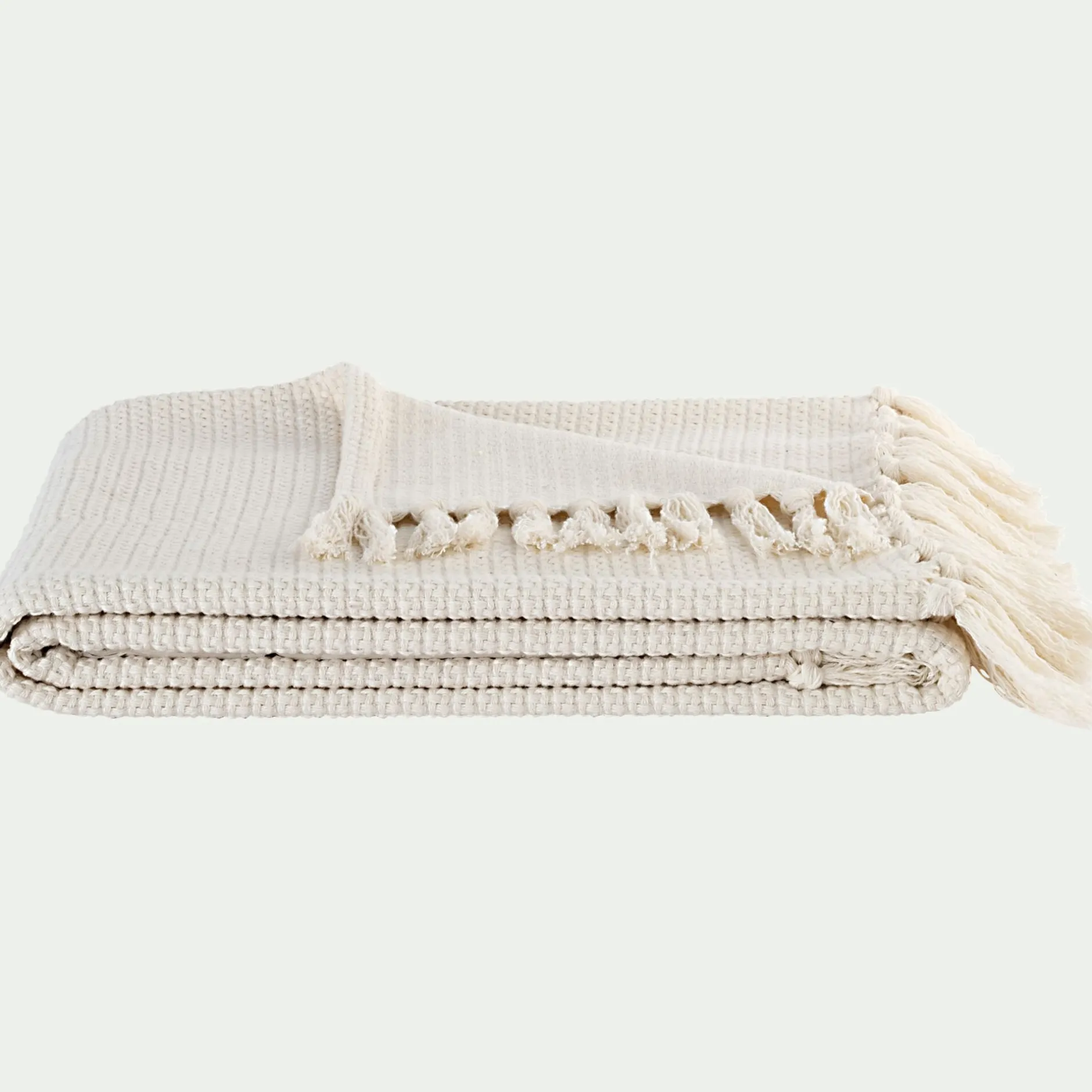 Plaid*alinea Plaid à frange en tissu effet crocheté - écru 130x170cm Blanc