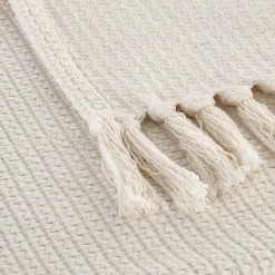 Plaid*alinea Plaid à frange en tissu effet crocheté - écru 130x170cm Blanc