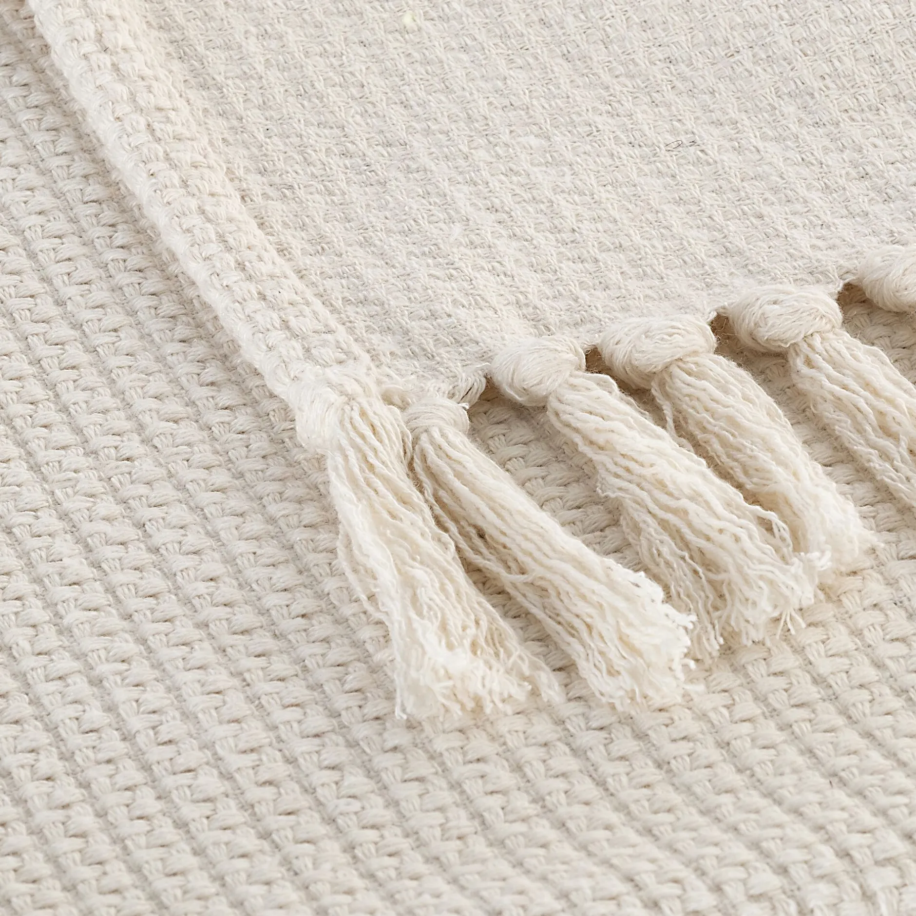 Plaid*alinea Plaid à frange en tissu effet crocheté - écru 130x170cm Blanc