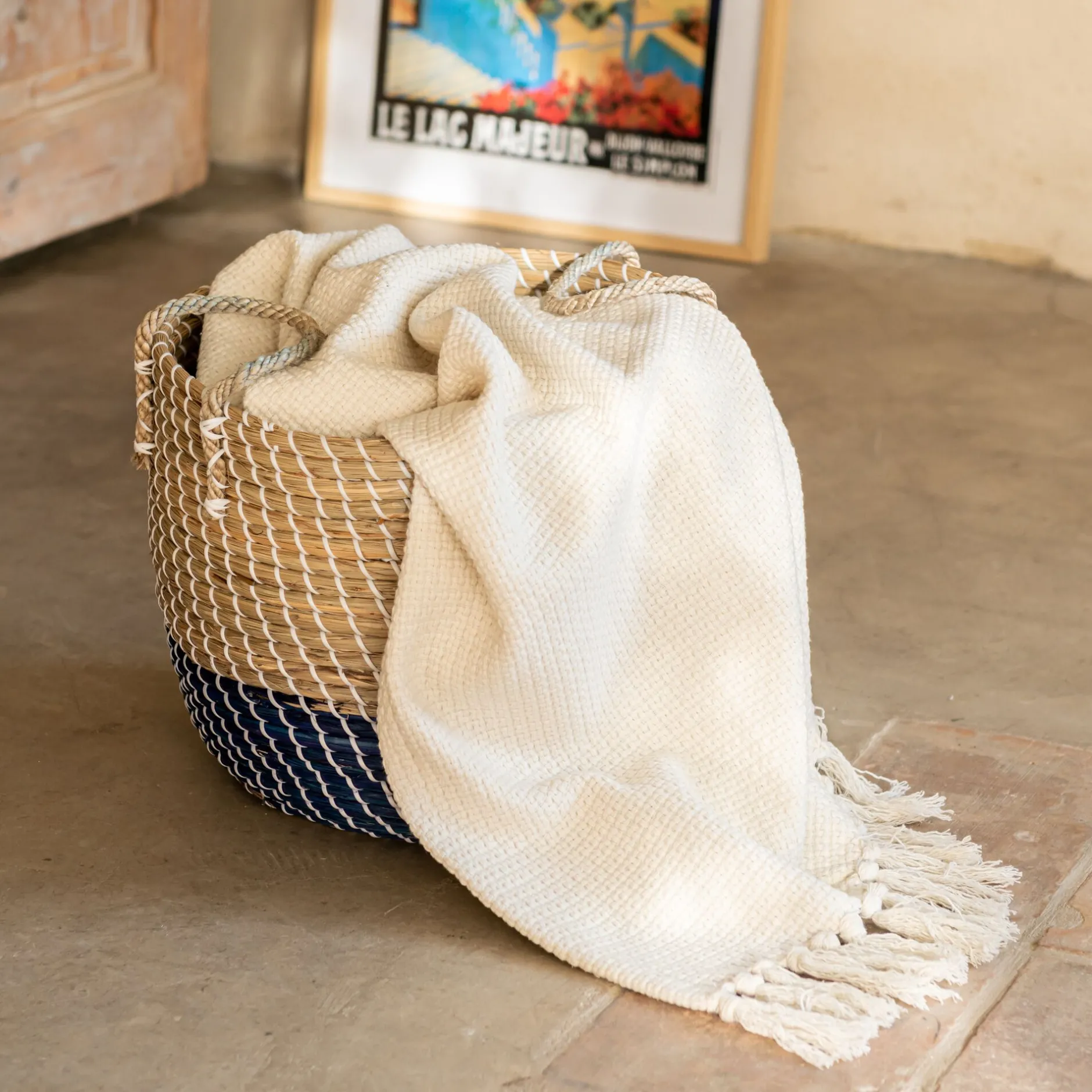 Plaid*alinea Plaid à frange en tissu effet crocheté - écru 130x170cm Blanc