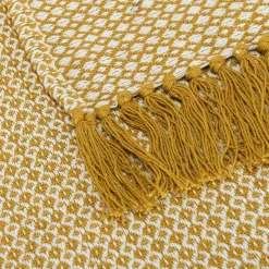 Plaid*alinea Plaid à franges et motifs en coton - argan 130x170cm Jaune