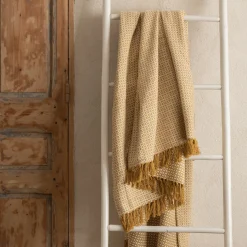 Plaid*alinea Plaid à franges et motifs en coton - argan 130x170cm Jaune