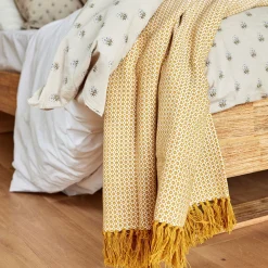 Plaid*alinea Plaid à franges et motifs en coton - argan 130x170cm Jaune