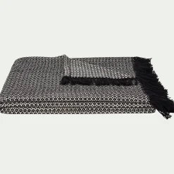 Plaid*alinea Plaid à franges et motifs en coton - 130x170cm Noir