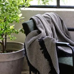 Plaid*alinea Plaid à franges et motifs en coton - 130x170cm Noir