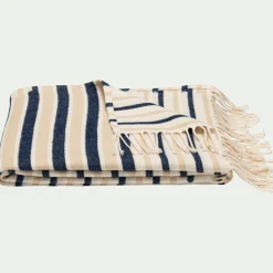 Plaid*alinea Plaid en coton à rayures finition franges 127x170cm - Bleu