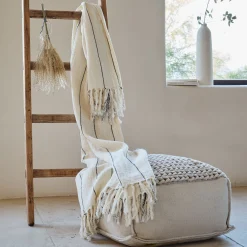 Plaid*alinea Plaid en coton à rayures finition franges 130x170cm - Blanc