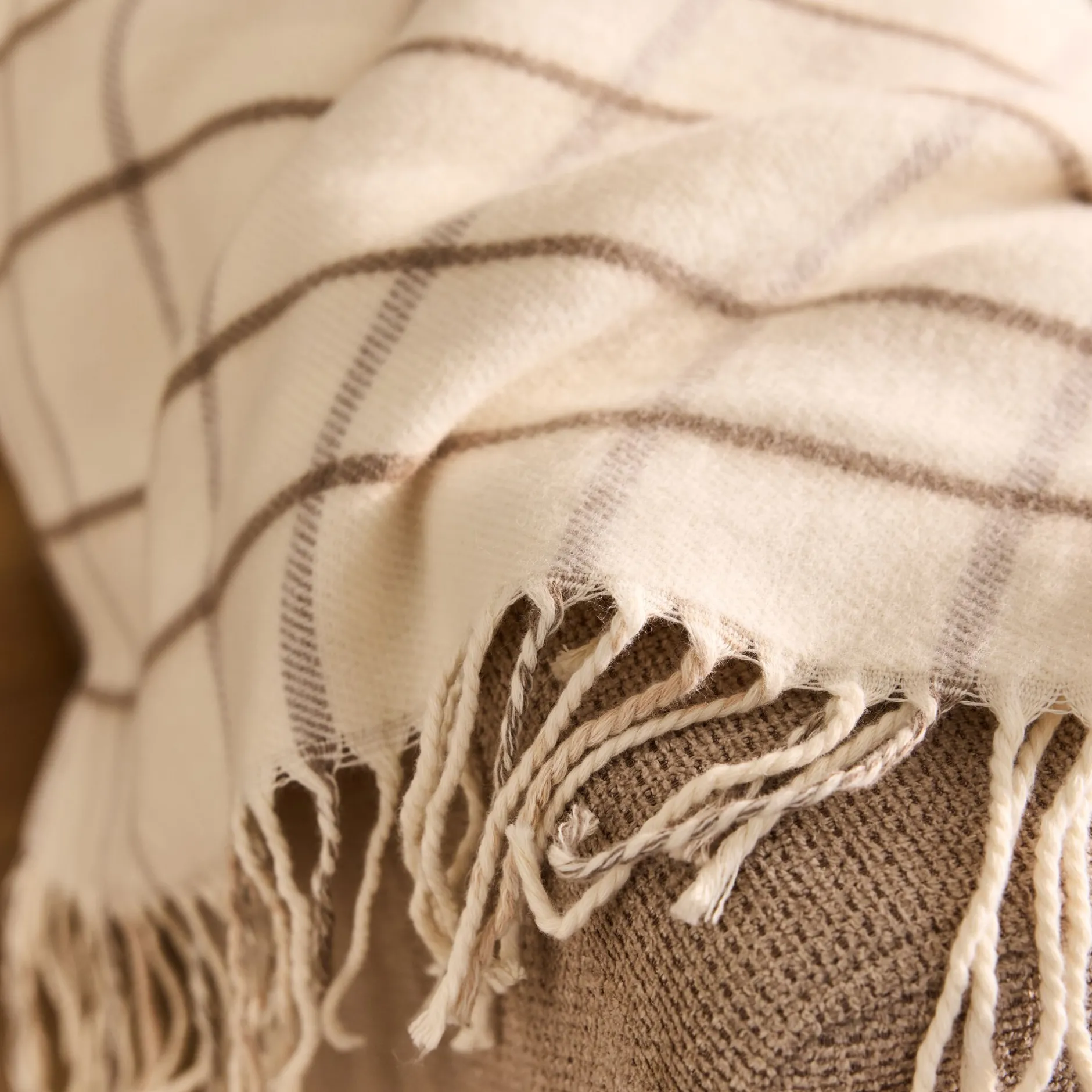 Plaid*alinea Plaid en coton et laine motif tartan finition franges 130x170cm - écru Blanc