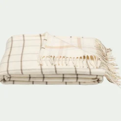 Plaid*alinea Plaid en coton et laine motif tartan finition franges 130x170cm - écru Blanc