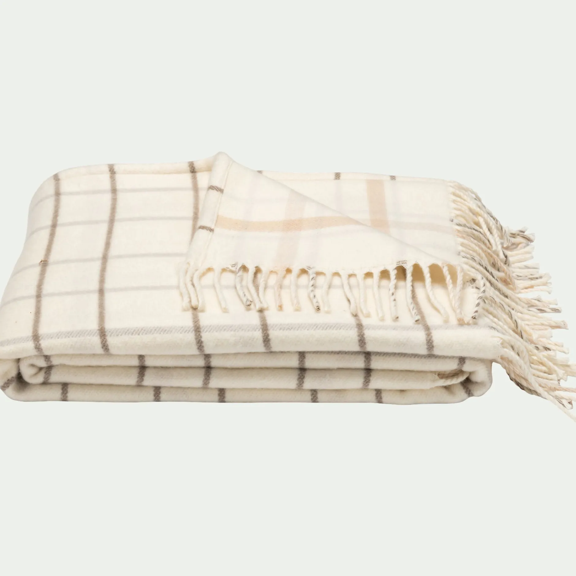 Plaid*alinea Plaid en coton et laine motif tartan finition franges 130x170cm - écru Blanc