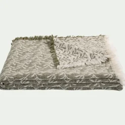Plaid*alinea Plaid en coton motif feuilles finition franges 130x170cm - Vert