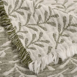 Plaid*alinea Plaid en coton motif feuilles finition franges 130x170cm - Vert