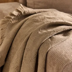 Plaid*alinea Plaid en coton motif végétal finition franges 130x170cm - Vert