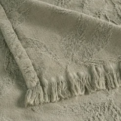 Plaid*alinea Plaid en coton motif végétal finition franges 130x170cm - Vert