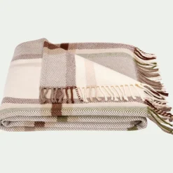 Plaid*alinea Plaid en laine et coton à carreaux finition franges 170x127cm - Marron