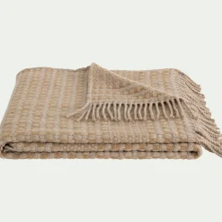 Plaid*alinea Plaid en laine recyclée à carreaux finition franges 130x170cm - Marron