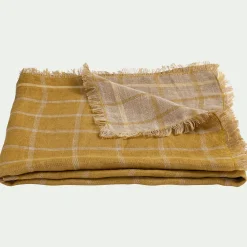 Plaid*alinea Plaid en lin lavé à carreaux finition franges 130x170cm - Jaune