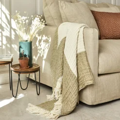 Plaid*alinea Plaid gaufré à carreaux en lin et coton 130x170cm - mousse Vert