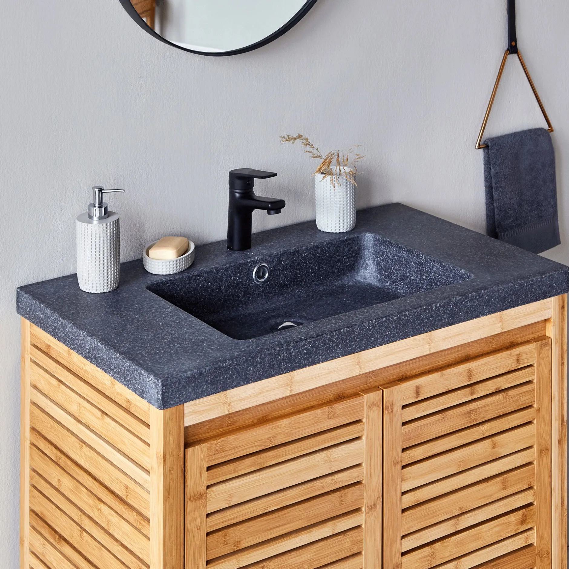 Vasque Salle De Bain|Rangement De Salle De Bain*alinea Plan vasque en pierre reconstituée L80cm Noir