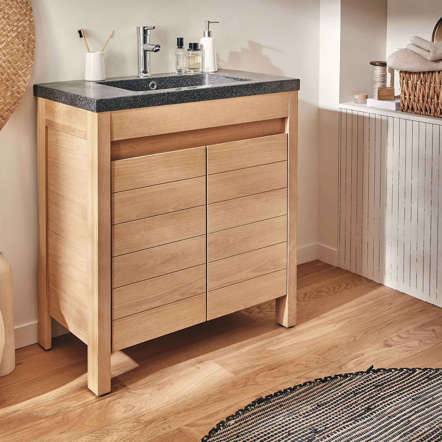 Vasque Salle De Bain|Rangement De Salle De Bain*alinea Plan vasque en pierre reconstituée L80cm Noir