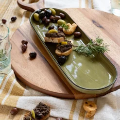 Plat Et Vaisselle Apéro|Plat De Service Et Saladier*alinea Plat apéritif en grès L32,8xl10,5cm - mousse Vert